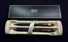 Nice Cross century pen and pencil black 23k gold plated accents logo diamond