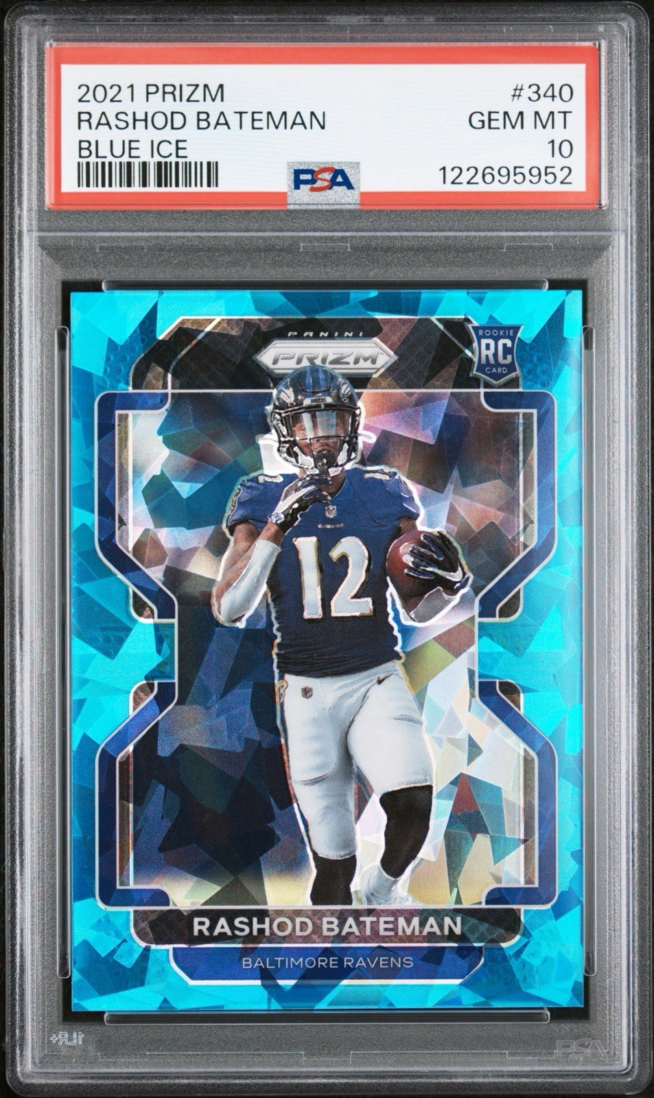 2021 Panini Prizm #340 Rashod Bateman Blue Ice RC /99 PSA 10 Gem Mint Pop 7