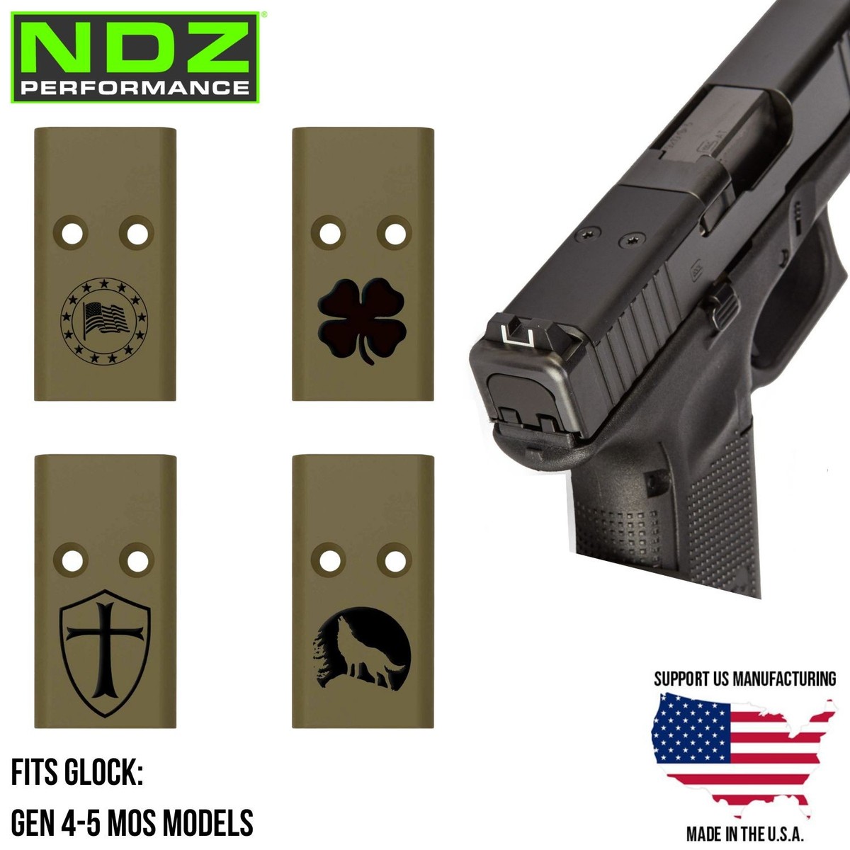 NDZ Glock Gen 4-5 MOS 17 19 22 45 Brass Weighted Optic Cover Plate