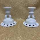 Westmoreland Vintage Doric Lace Milk Glass Candlestick Holders White, Set of 2