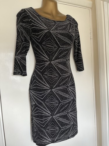 New Look Size 8 Black & Silver Bodycon Party Dress Vgc - Picture 4 of 6
