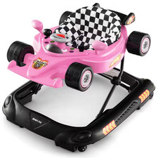4-In-1 Foldable Baby Walker with 3-Level Adjustable Height Detachable Music Tray
