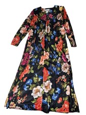 VTG Anthony Richards House Robe Size S Black Floral Long Sleeve Muumuu Nightgown