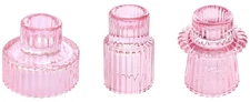 Vixdonos Pink Candlestick Holders Set of 3 Glass Candle Holders for Taper Can...