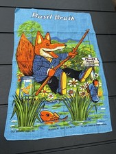 Vintage Basil Brush Fox By Old Bleach Tea Towel -RARE Basil's Big Catch