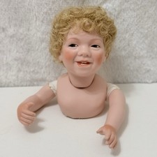 VTG Porcelain Doll Head Arms Torso For 11 Dolls Curly Hair Wig Painted Eyes