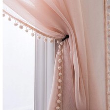 Linen Effect Curtains, With Pompom Tassels, Sheer Curtains - Pole...