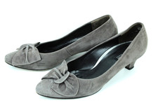 Paul Green Damen Pumps Schuhe Gr. 38,5 Velours Leder grau Suede Schleife FS127