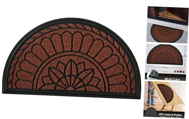 Half Round Door Mat, Non-Slip Welcome Entrance Way Mat, Durable Rubber Door