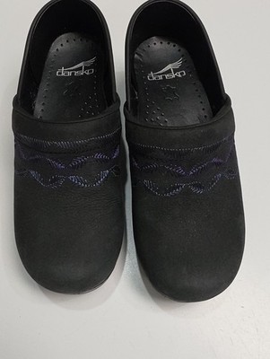 Dansko Black Embroidered Nubuck Professional Clogs - Size 5.5 - 6 (36 EU)