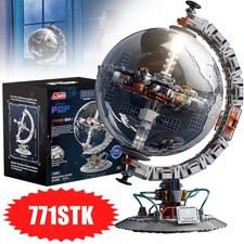Drehbar Globus Weltkugel Bausteine Kit Raumstation mit Lichter Desktop Ornamente