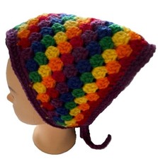 Bandana Head Wrap Crochet Rainbow Colors Granny Stitch Stripe Pattern Handmade N