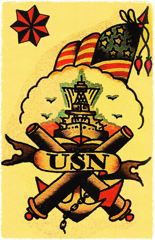US NAVY Battle Ship Flag Sailor Jerry Traditional style Flash poster print 11x17