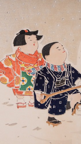 Hasegawa Konobu (Japanese 1848 - 1886) Woodblock print Children making Snow-man - Picture 4 of 10
