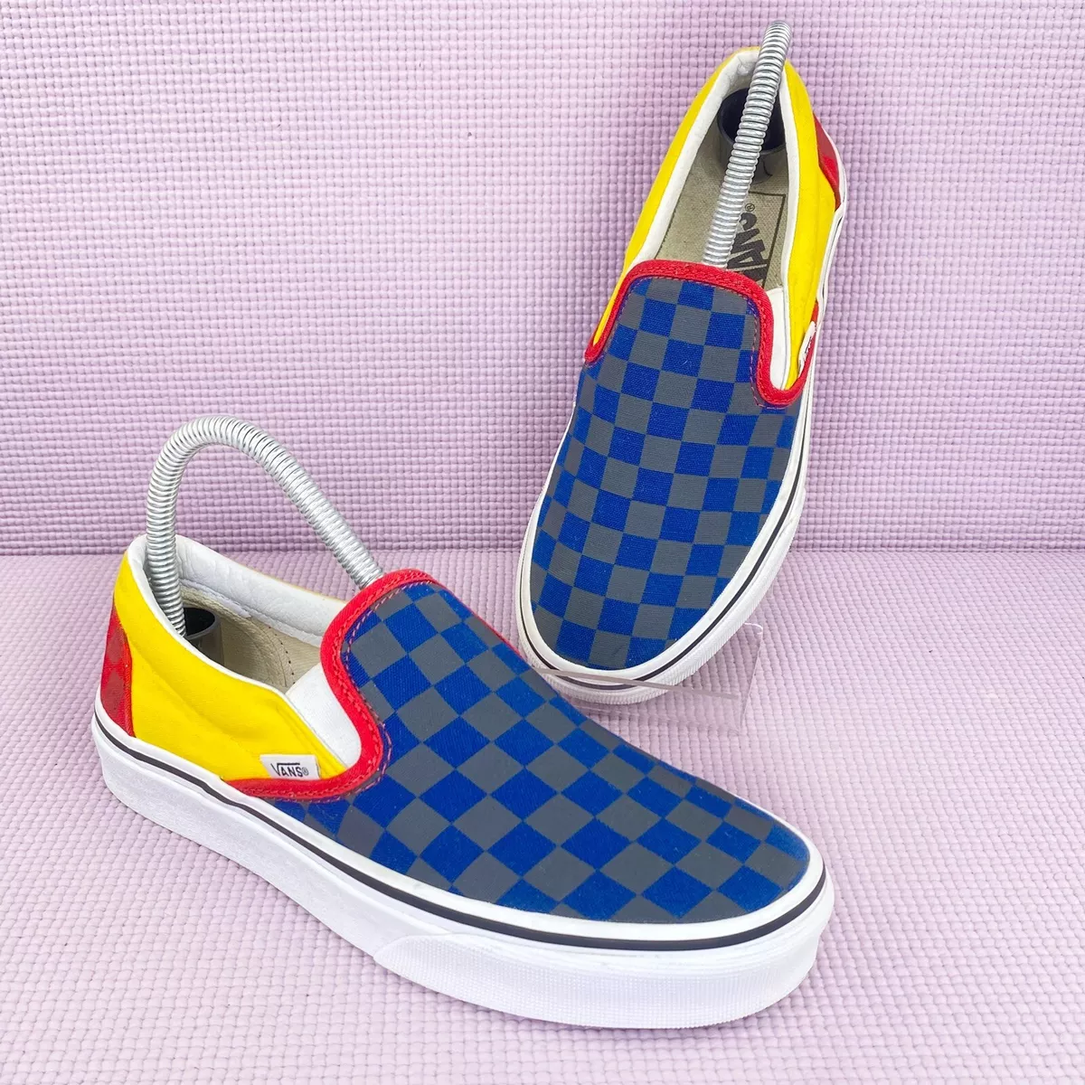 Vans Classic Slip-on checkerboard sneakers in white and yellow