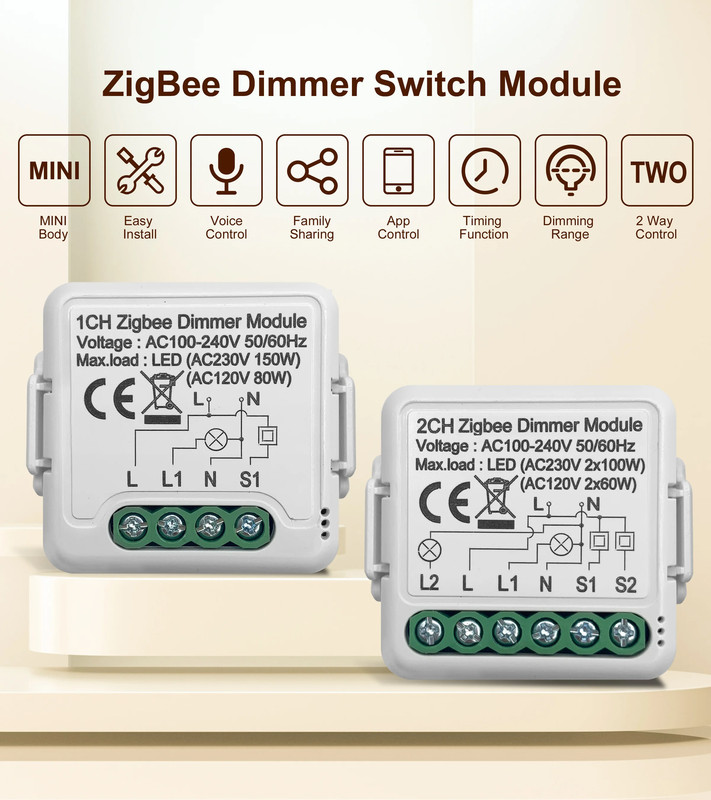 Tuya ZigBee 3.0 Smart Dimmer Switch Module Dimmable Light Switch Work with Alexa