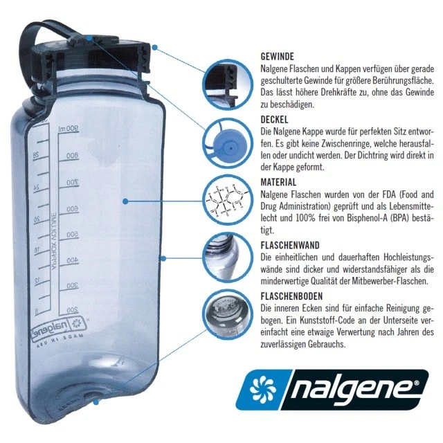 NALGENE SILO Everyday Trinkflasche 1,5 L BPA frei Weithals Wasser Sport Flasche - Bild 2 von 4