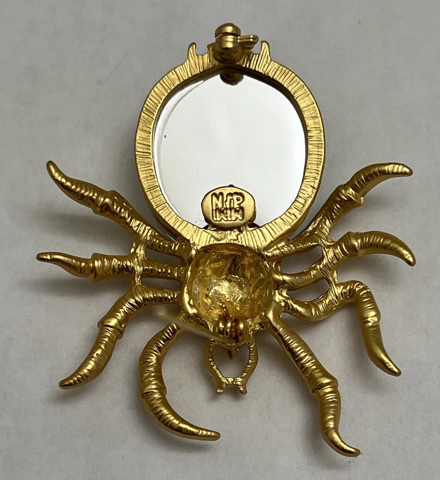 Signed Crystal Rhinestone Spider Brooch Pin Insect Glass Bug Clear Jelly Belly - Image 4 of 4