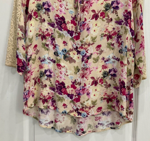 Hannah Pullover Blouse Size L Beige Colorful Floral Half Lace Style Sleeves 125 - Bild 3 von 10