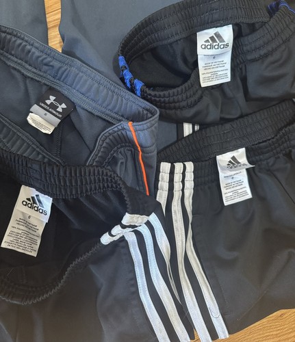 4 Adidas/Under Armour Track Pants Youth Boys Sz 6 Black Gray Striped Sweatpants - Picture 7 of 7