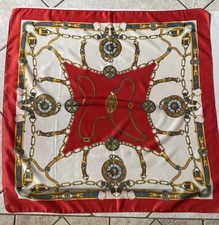 Glentex Vintage Scarf Made In Italy Polyester Red White Gold Belt Chain Pattern