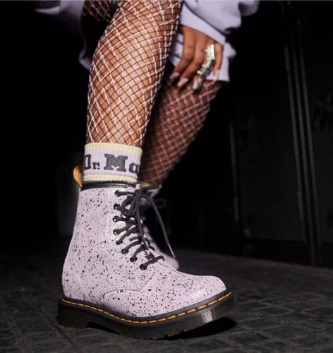 Dr. Martens Women's 1460 8 Eye Boot Suede Lilac Metallic Paint Splatter Size 10 - Picture 7 of 10