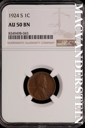 1924-S Lincoln Wheat Cent - NGC AU 50 BN - Scarce  No Reserve  #SLH91