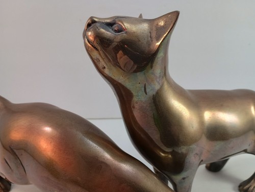 VTG Pair Bronze Cat Kitten Figurines Sculpture Statute Art Deco Style - Picture 6 of 24