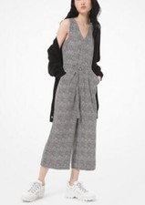 MICHAEL Michael Kors Jumpsuit Black Foliage Print Crepe Belted 2 NEW NWT 500