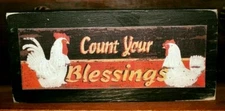 Count your Blessings Chickens Farmhouse Rustic Sign Block Shelf Sitter 2.5X5.5