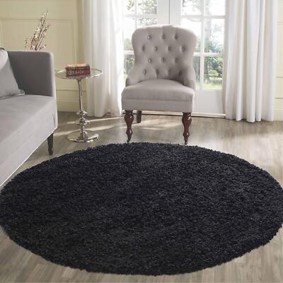 912 BLACK CIRCLE; 912 Oxford Shaggy Rugs Black 120X120 cm