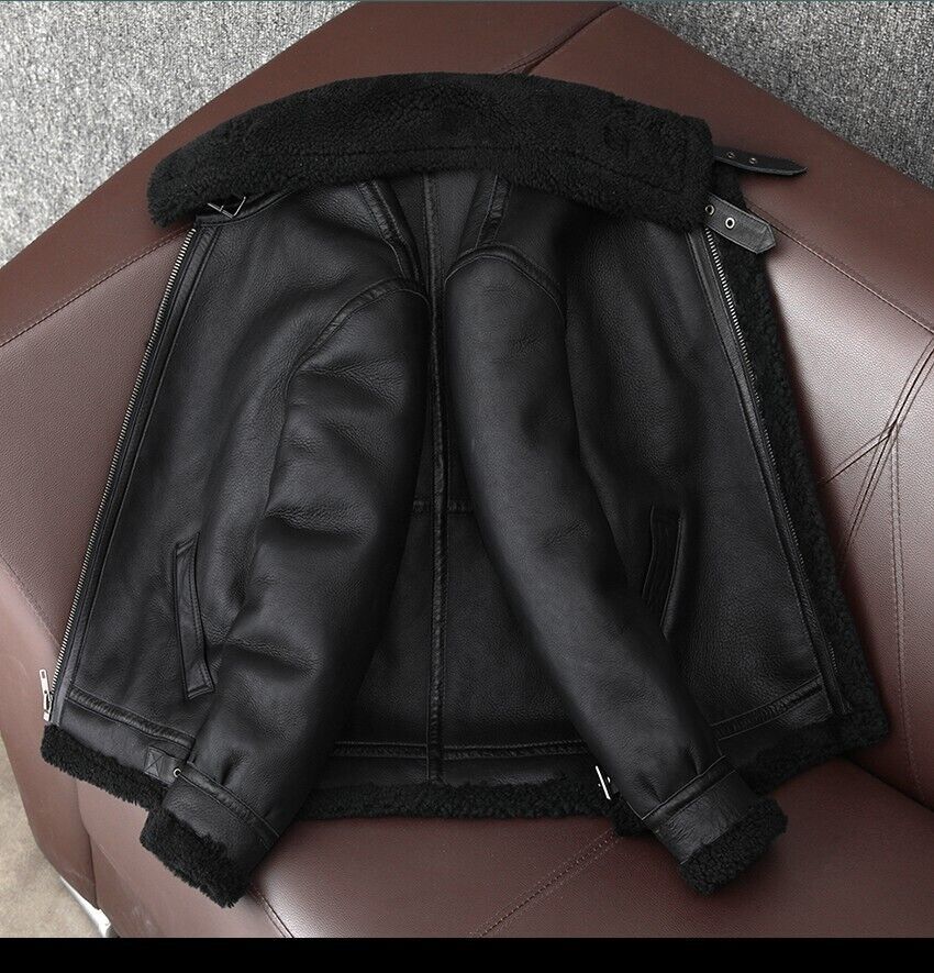 RAF B3 Bomber Jacket for Men - 100percent Real Leather Aviator Flying Shearling Fur image 3