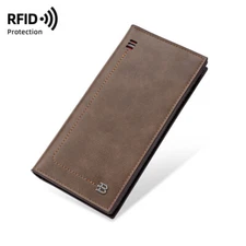 Business Men's Leather Bifold Wallet RFID Blocking Checkbook Cover Long Purse