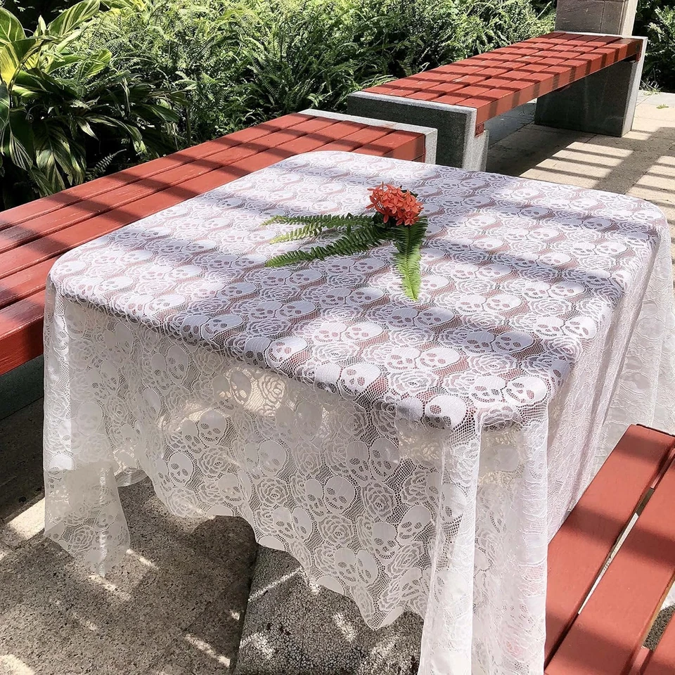 White Lace Fabric, Soft and Durable Lace Fabric by the Yard, 59 X 72 Inches Skul - Image 2 of 4