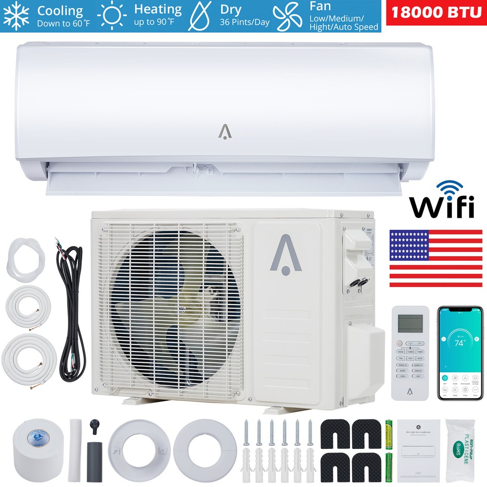 18000 BTU Ductless Air Conditioner Mini Split AC Heat Pump 230V 22