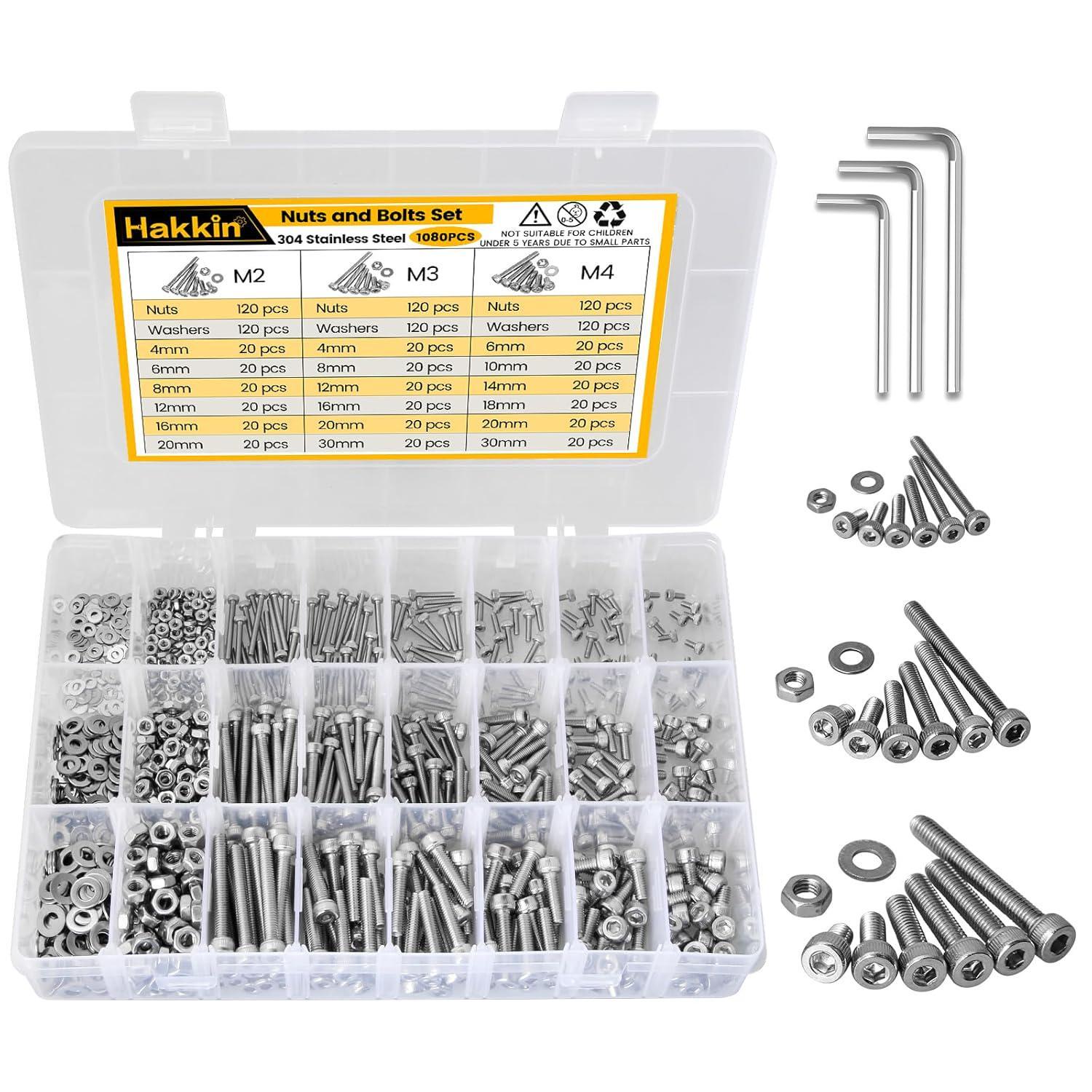 Nuts and Bolts 1080Pcs M2 M3 M4 Hex Socket Head Cap Screws 304 Stainless Steel