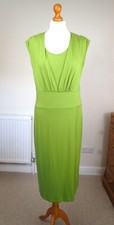 Artigiano Size UK 14 Italian Jersey Cap Sleeve Dress Faux Wrap Bright Green Kiwi