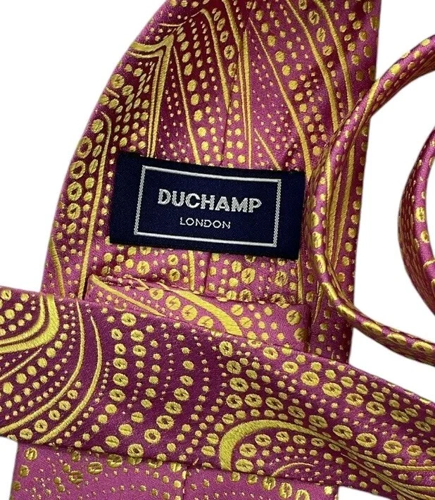 Corbata de hombre DUCHAMP 100 % seda LUJO corbata dorada rosa cachemira W:3,7" usada en excelente estado Foto 2 de 4