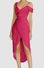 $596 Theia Women's Pink Andi Draped Tulip Hem Faux Wrap Cocktail Dress Size 4