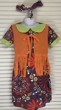 Girls Groovy Flower Power Hippie Costume Dress, Vest Headband Small 4-6