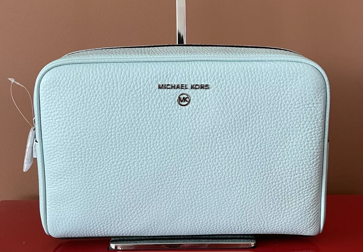 Michael kors Jet Set Charm Large Zip Travel Pouch Clutch Aqua Green NWT 128