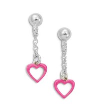 Silver Heart Earrings, Pink Heart , 925 Sterling Silver Dangle Earrings - S-718