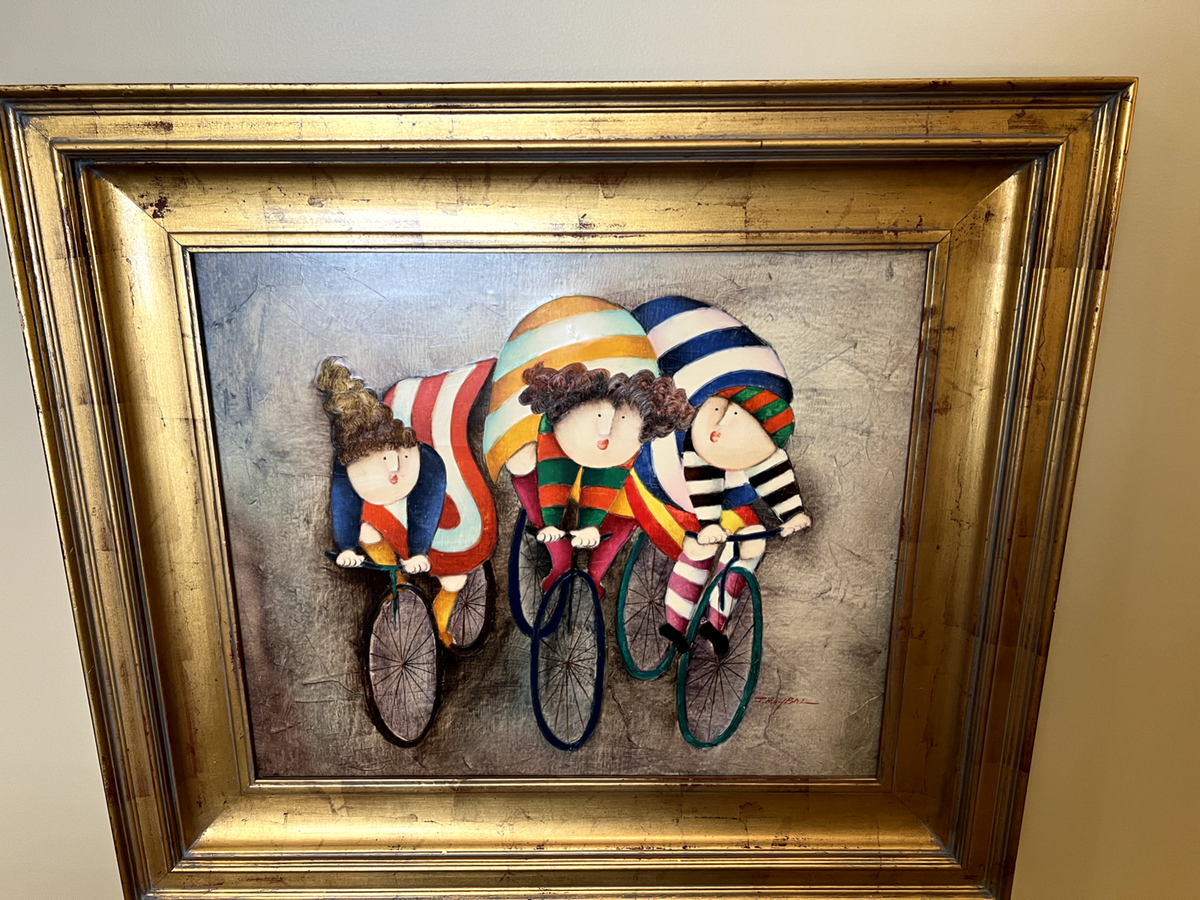 Original J. Roybal Cyclists Oil Painting | eBay