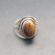Natural Tiger Eye 925 Sterling Silver Handmade Dainty Ring Size 8.5