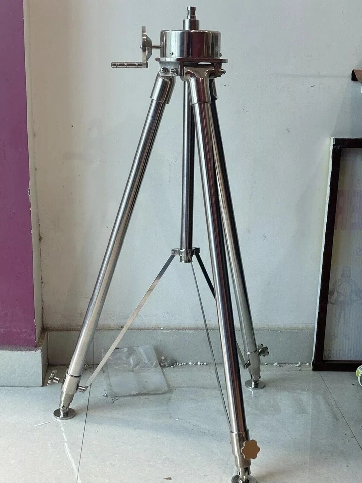 Steel Floor Standing Tripod Antique Chrome Heavy Tripod Silver Nautical Gift - Image 3 of 4