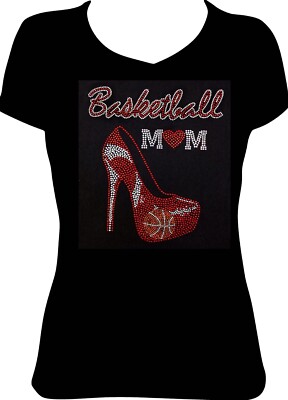 Basketball Mom Shoe Rhinestone Black T-Shirt Sparkling Bling Glitter Med kpop