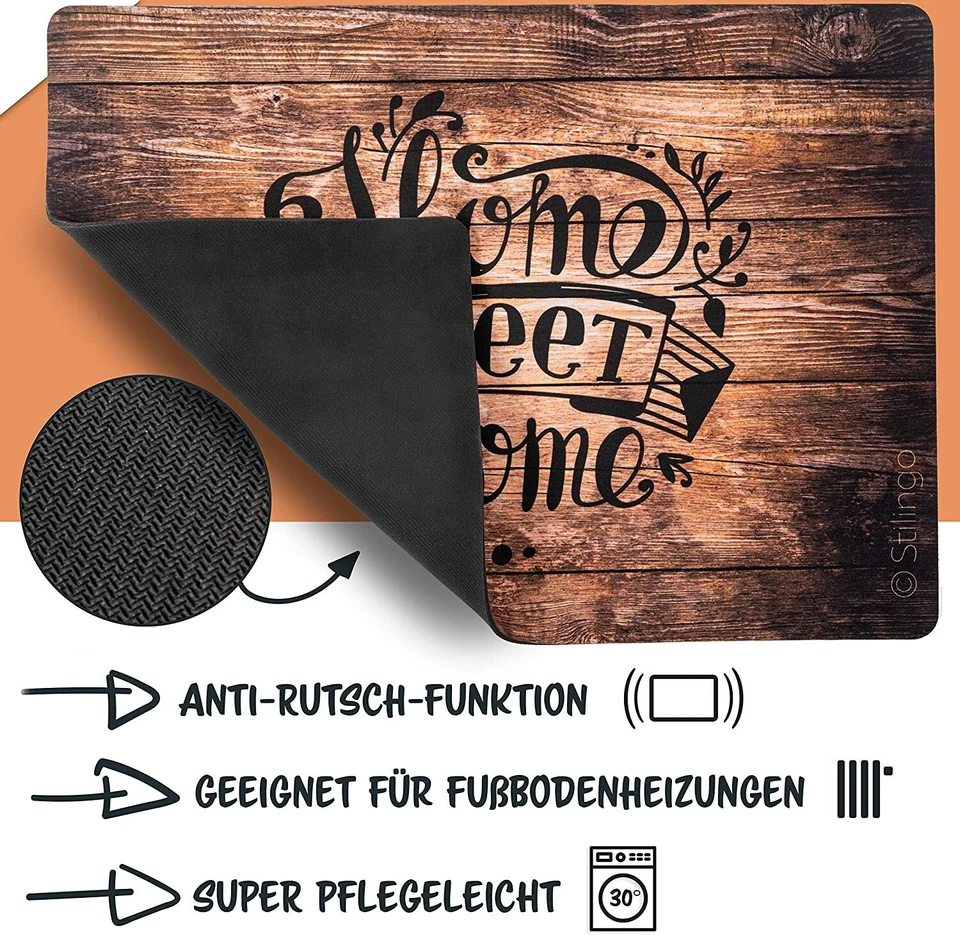 Fußmatte innen & außen 50x70cm, Home Sweet Home Holzoptik Schmutzfangmatte Groß - Bild 3 von 4