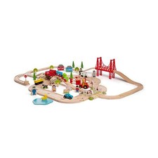 Bigjigs Rail 80pc Rural Road and Rail Wooden Train Set - Kids Train Set with ...
