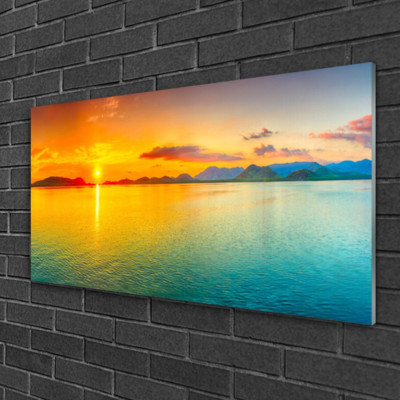 Tableau Déco Moderne - Impression Sur Verre Acrylique 100x50cm - Paysage De Plage Et Soleil