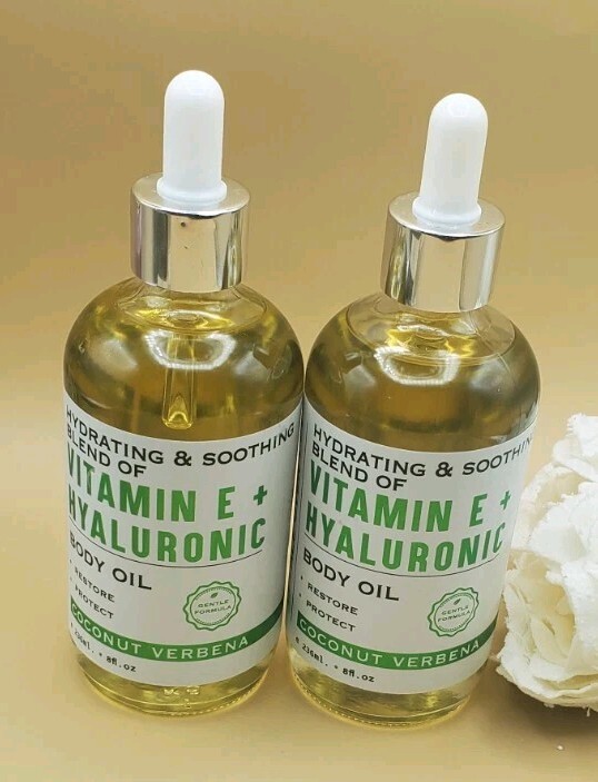 2~Hydrating & Soothing  Vitamin E + Hyaluronic Body Oil Coconut Verbena 8 fl New